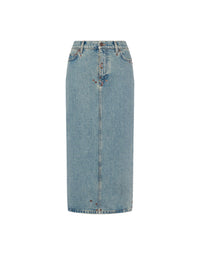 Jupe midi droite en denim - Blue