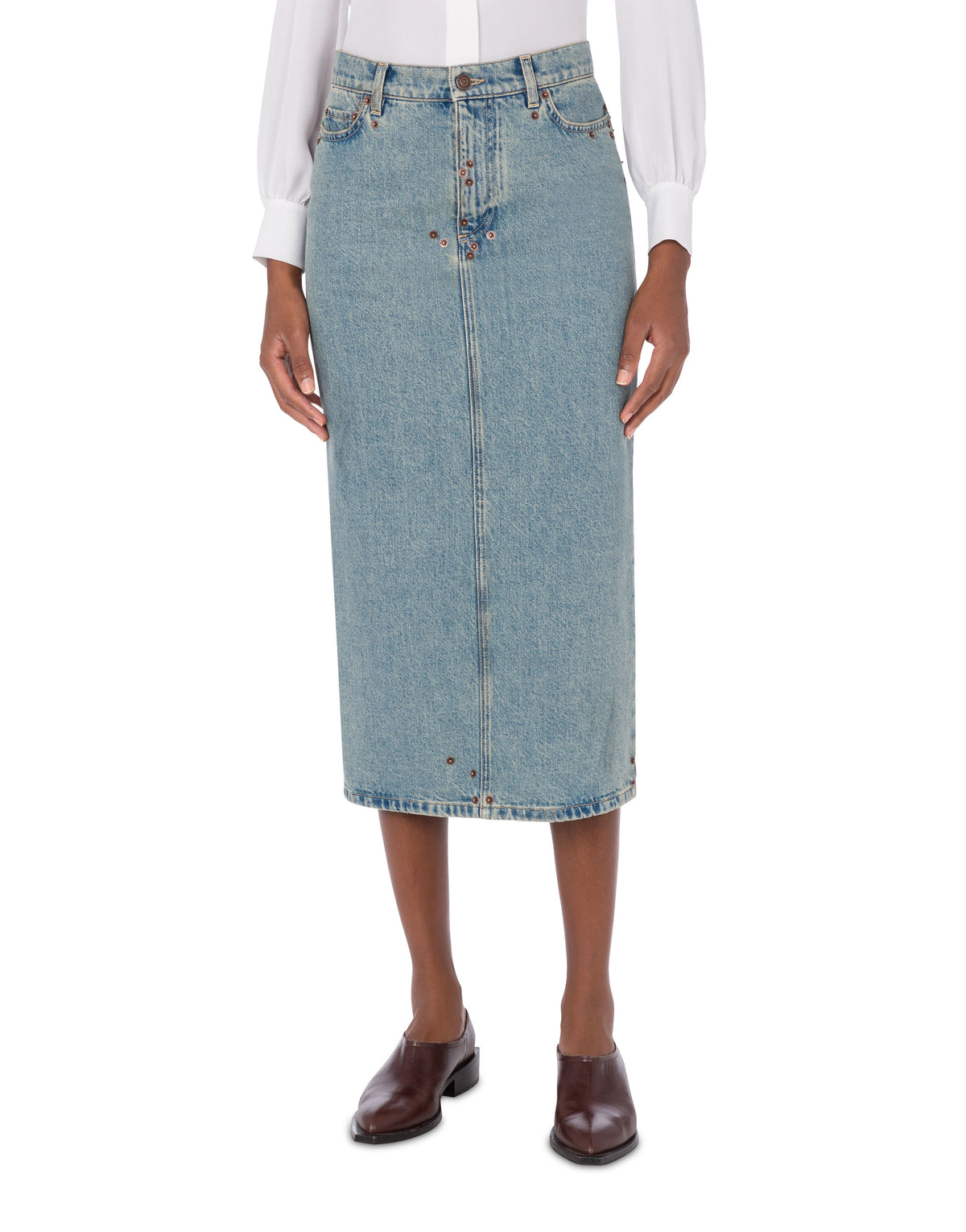 Jupe midi droite en denim - Blue