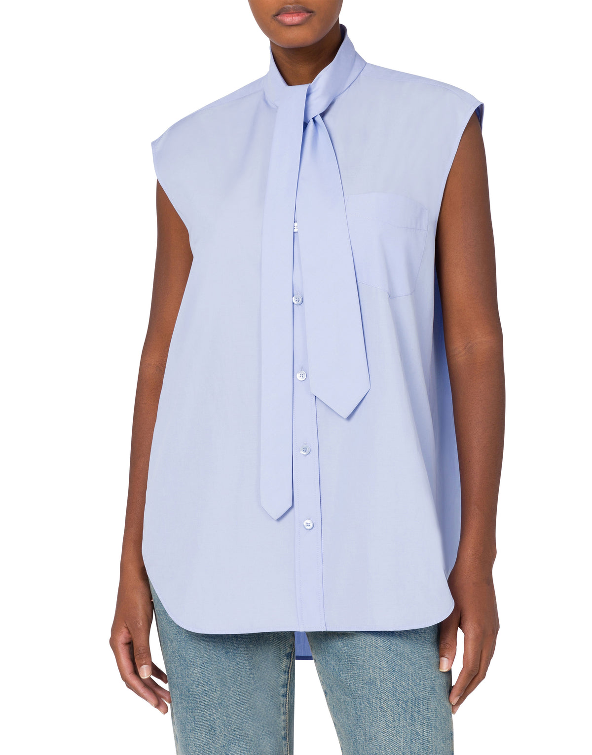 Chemise sans manches en popeline de coton - Blue
