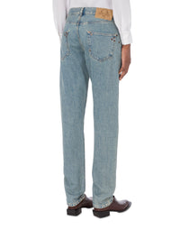 Blue cotton denim trousers
 - Blue