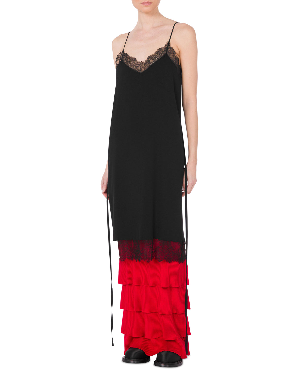 Robe longue en satin à un motif - Black