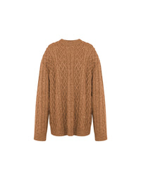 Pull en laine Shetland tricoté à torsades - Brown