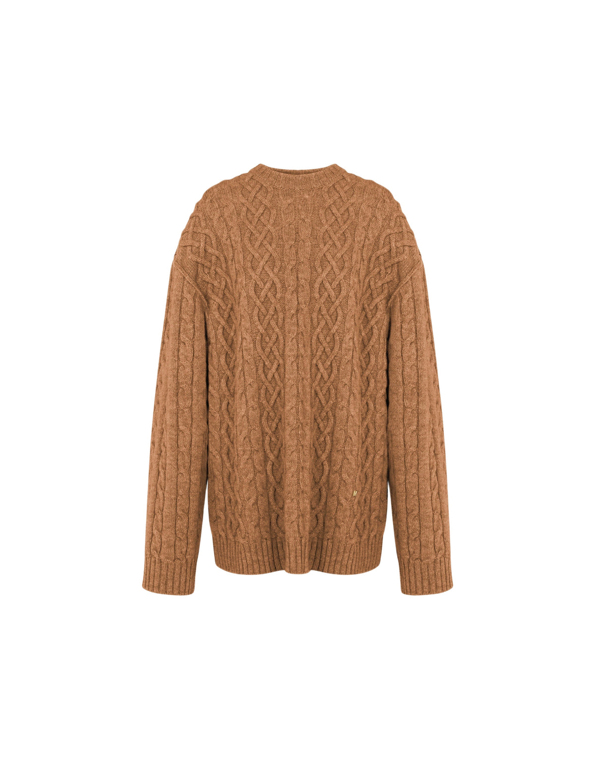 Pull en laine Shetland tricoté à torsades - Brown