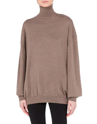 Pull à col montant en laine mérinos - Beige