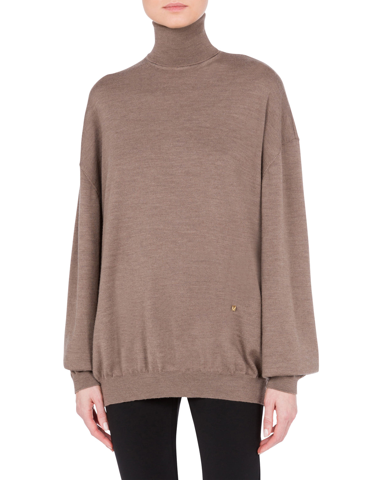 Pull à col montant en laine mérinos - Beige