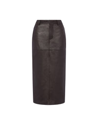 Jupe midi en cuir - Brown
