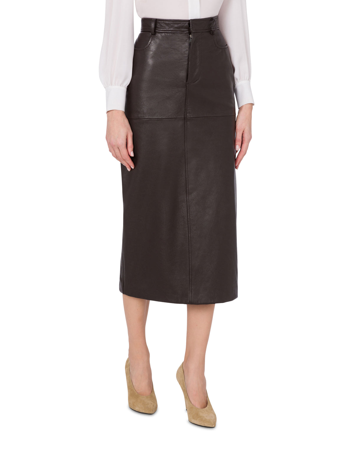Nappa leather midi skirt - Brown