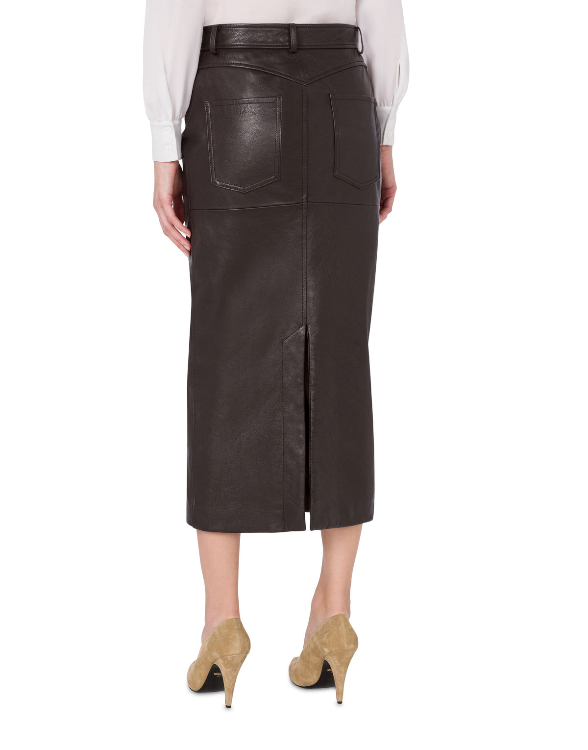 Nappa leather midi skirt - Brown