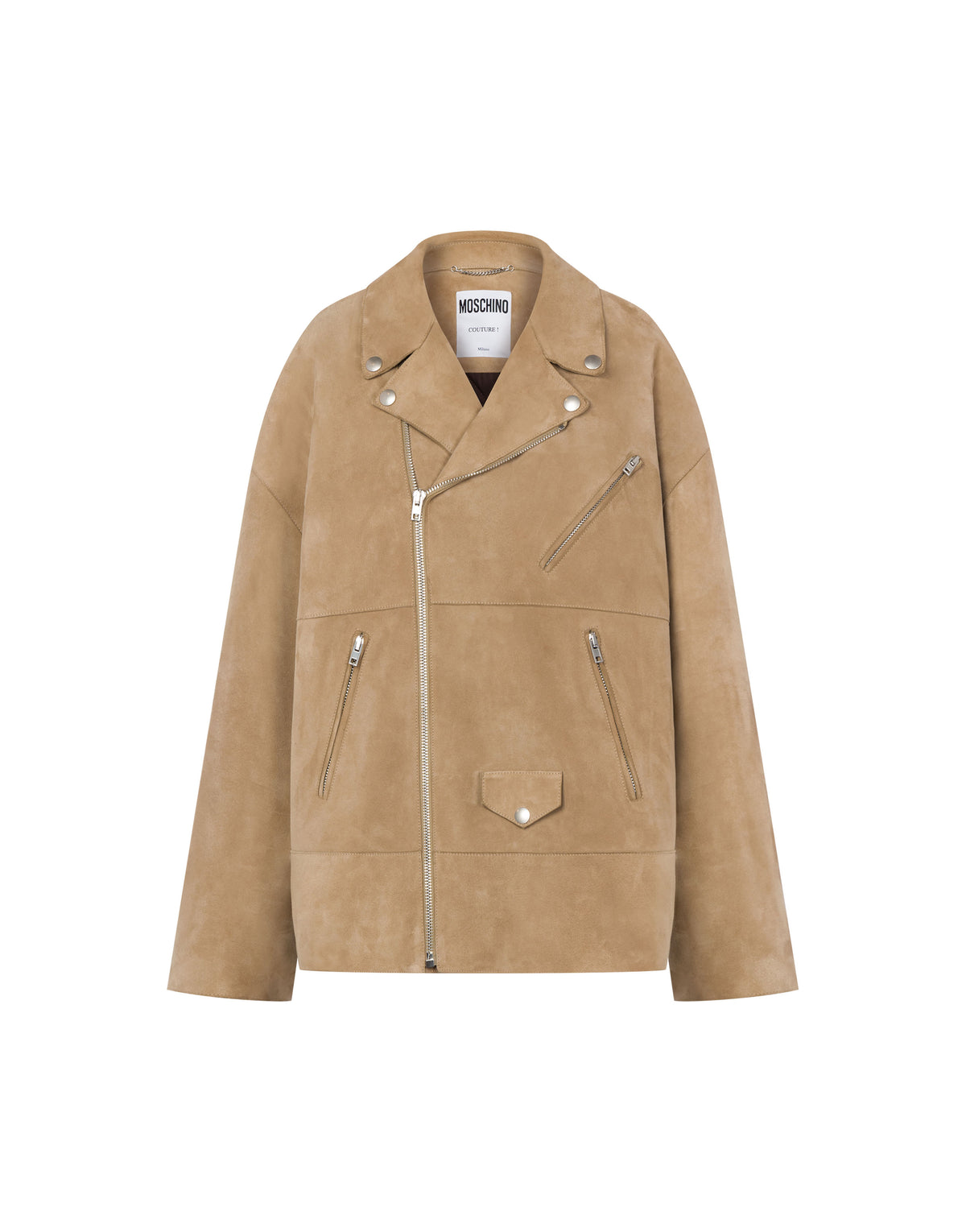 Oversized suede biker jacket - Beige
