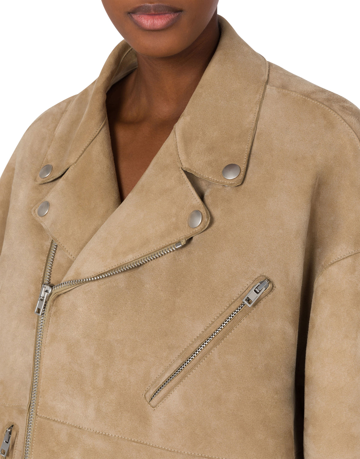 Oversized suede biker jacket - Beige