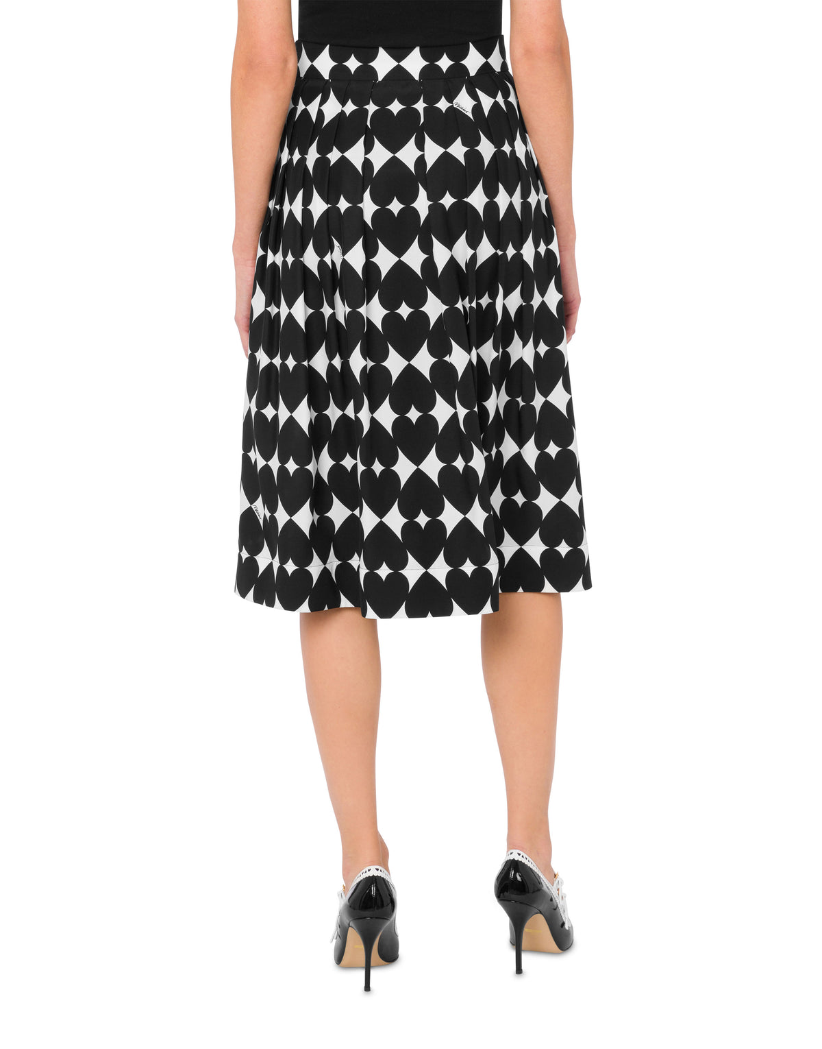 Jupe midi d’impression optique en soie - Black