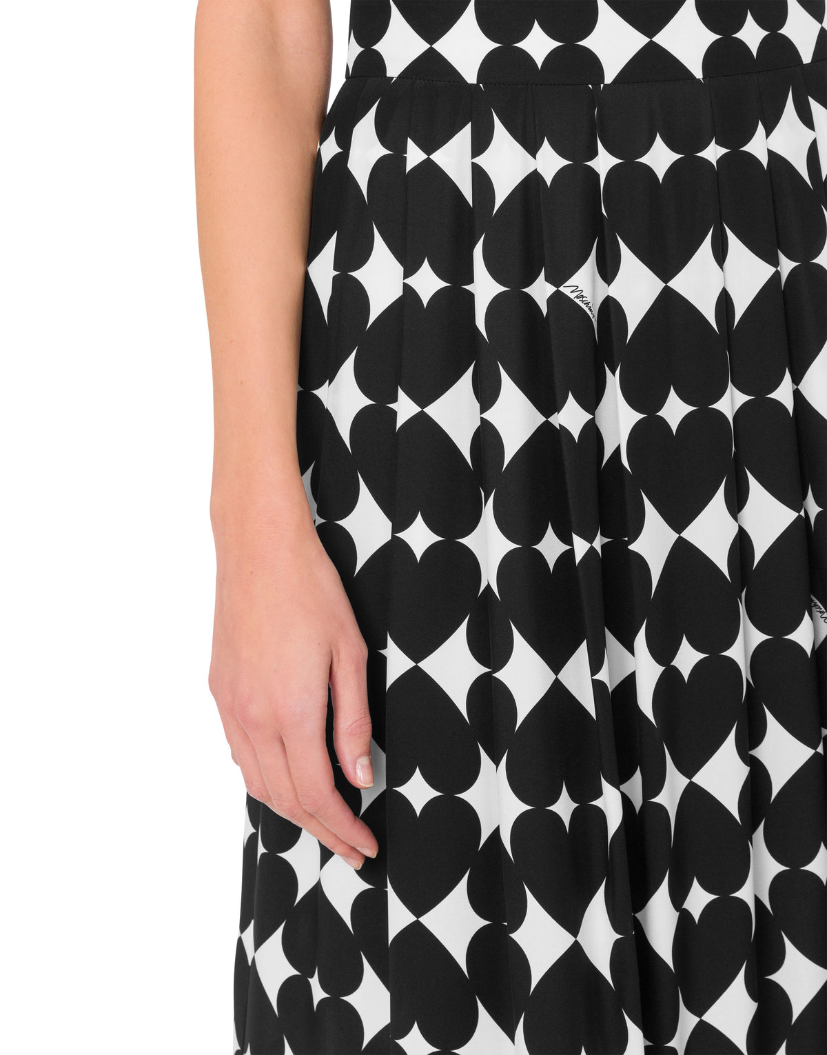 Jupe midi d’impression optique en soie - Black
