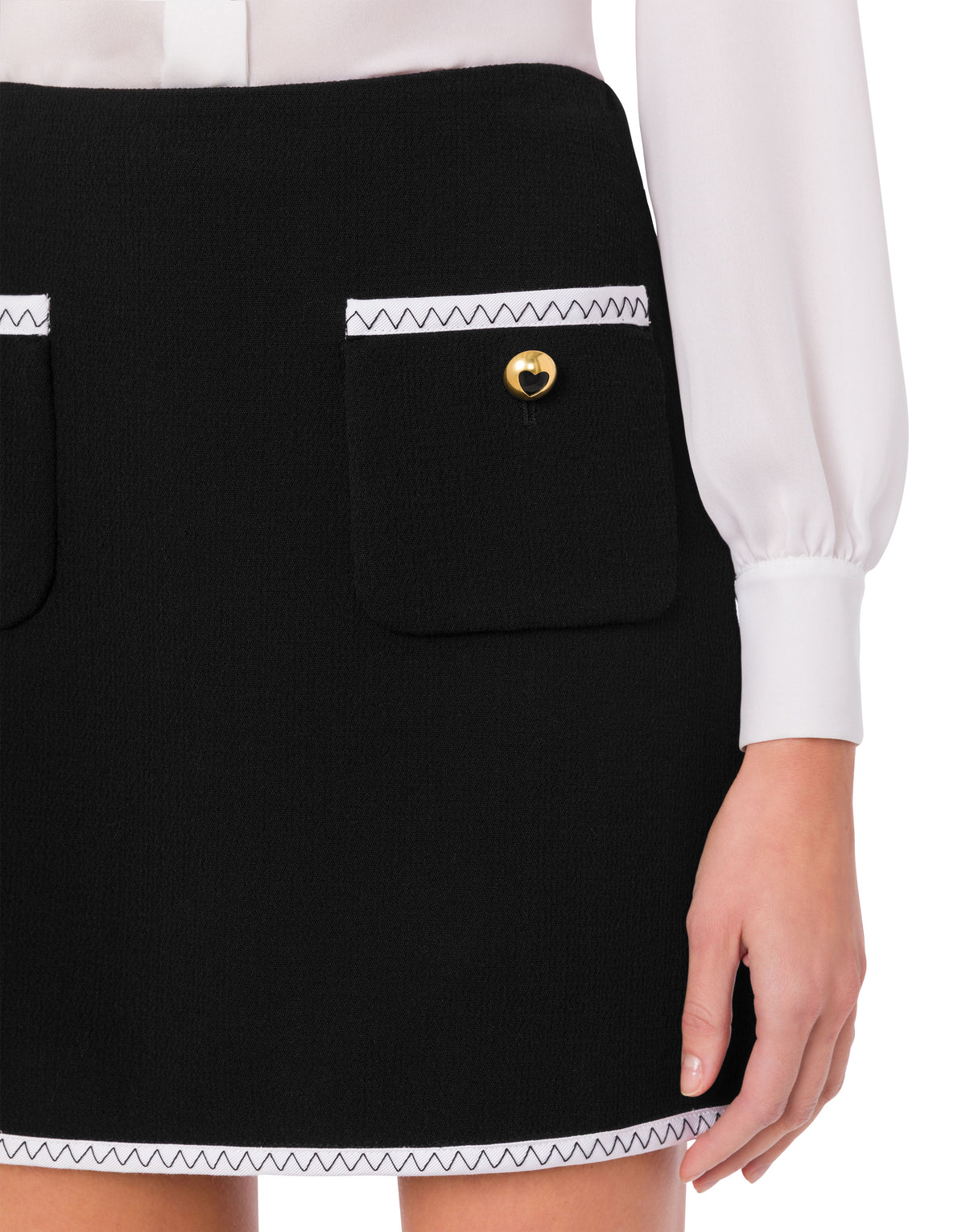 Gold Heart Buttons Mini Skirt - Black