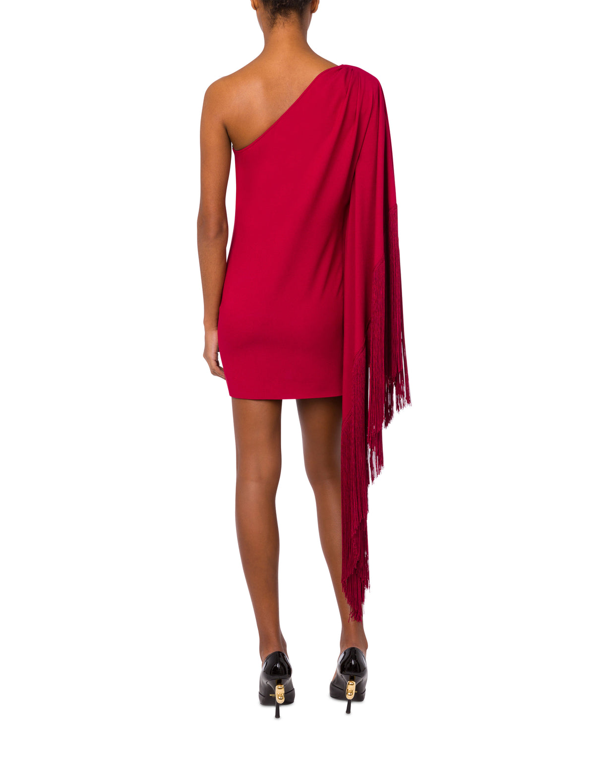 One-shoulder dress with fringes - Red
