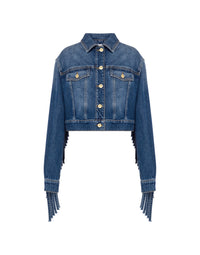 Cropped jacket with fringes - Blue