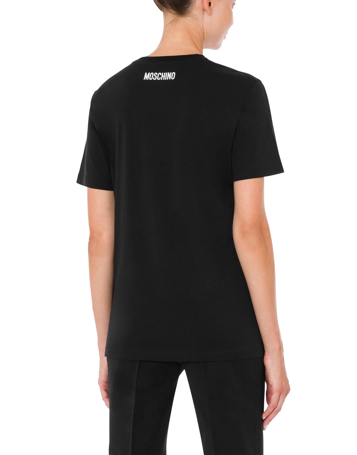 Contrast slogan T-shirt in cotton – Black