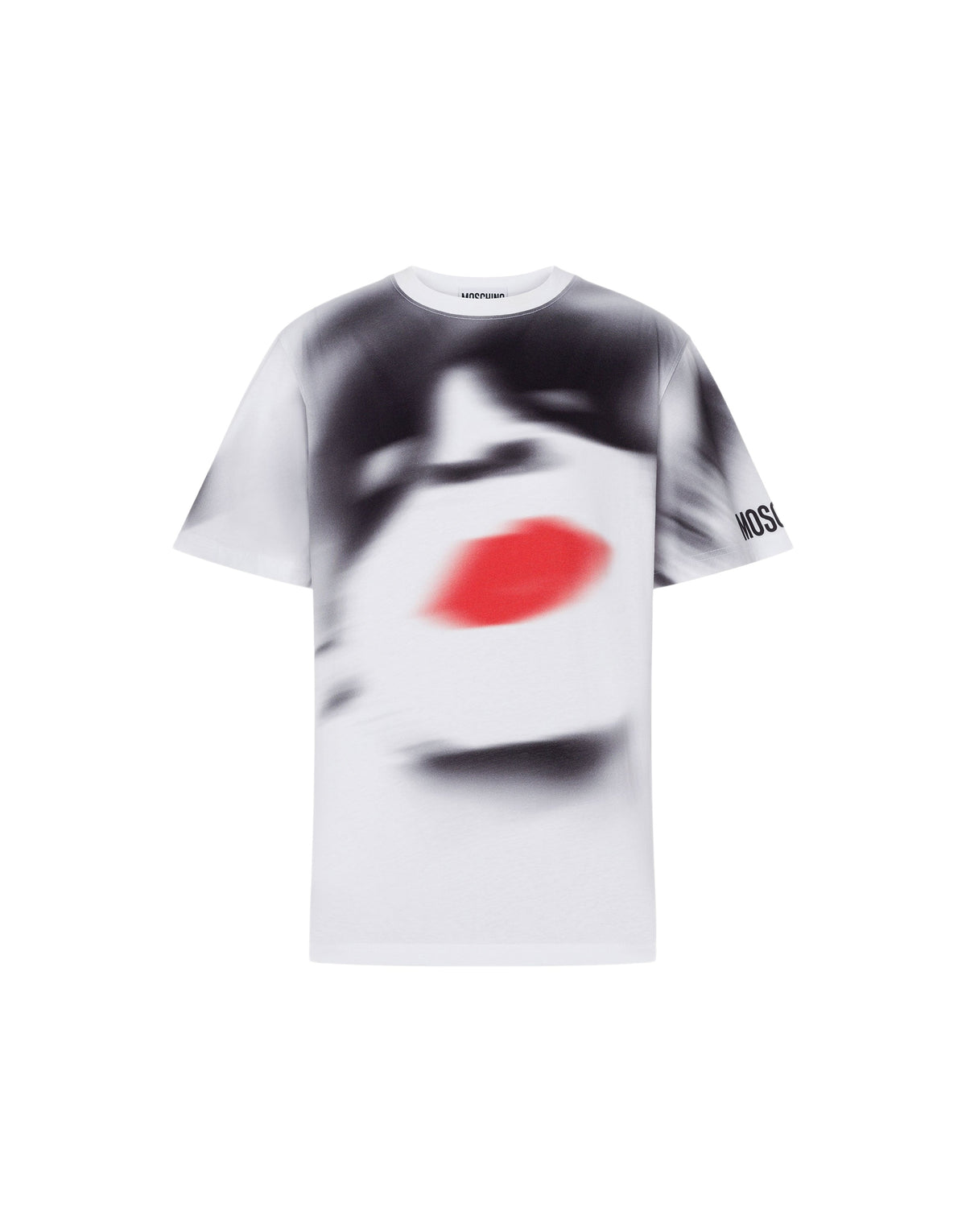 T-shirt à imprimé flou et logo brodé en coton - White