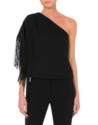 Top à une épaule en satin - Black
