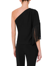 Top à une épaule en satin - Black