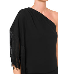 Top à une épaule en satin - Black
