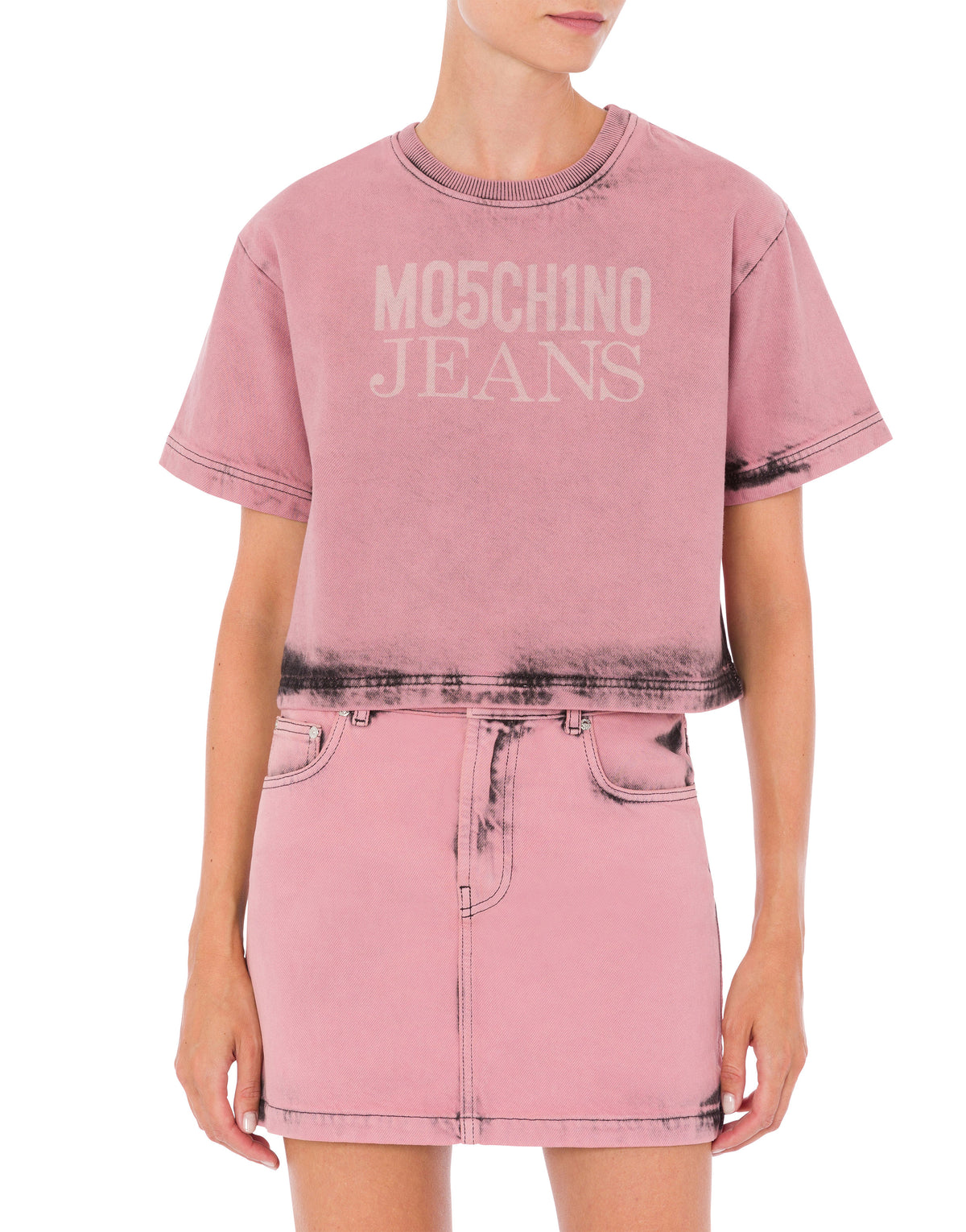 T-shirt court en denim - Pink