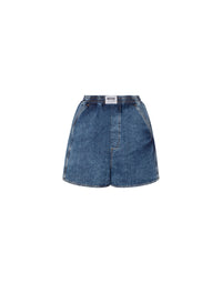 Short à motif cœur en denim - Blue