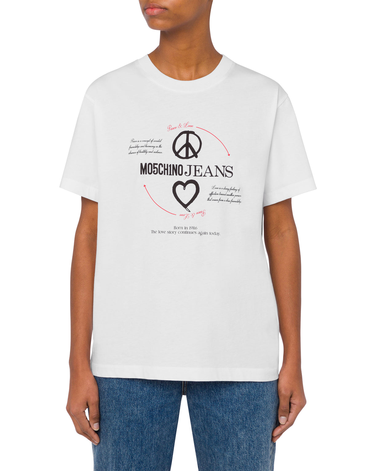 T-shirt à imprimé paix et amour en coton - White