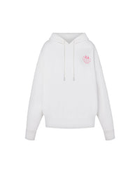 Cotton hooded top with heart-shaped print - White