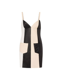 Robe courte à patchwork en cuir - White
