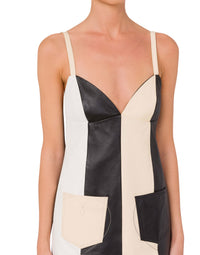 Robe courte à patchwork en cuir - White