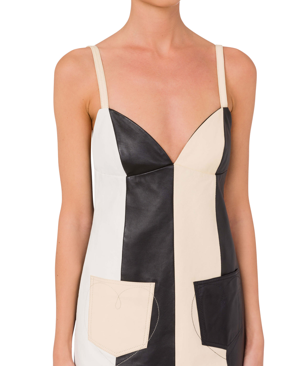 Robe courte à patchwork en cuir - White
