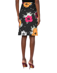 Flower Print wrap skirt - Black