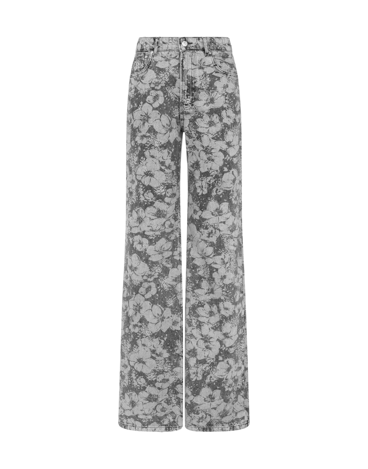 Flowers lasered denim trousers - Grey