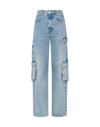 Pantalon multi-poches en denim de coton - Blue
