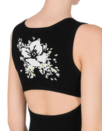 Flowers Print stretch viscose dress - Black