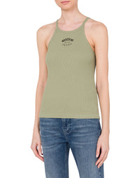 Ribbed tank top in stretch cotton
 - Green