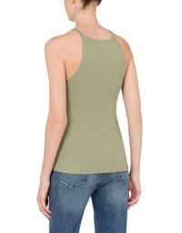 Ribbed tank top in stretch cotton
 - Green