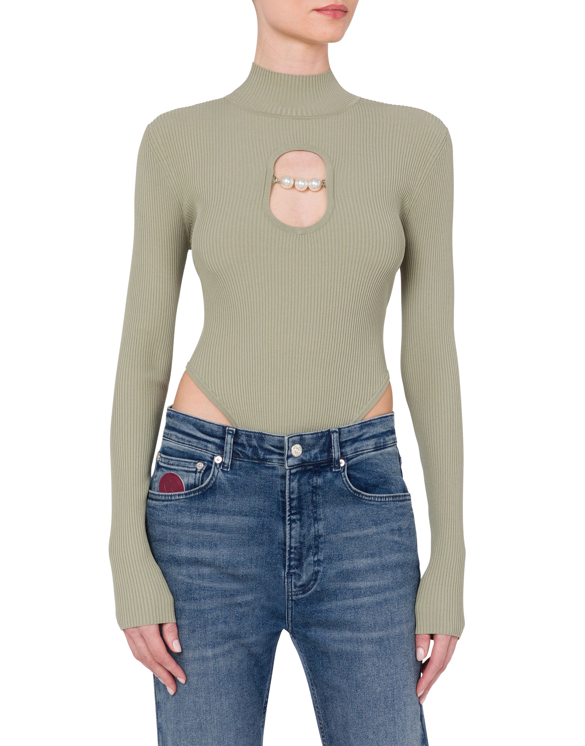 Pearls stretch viscose bodysuit - Green