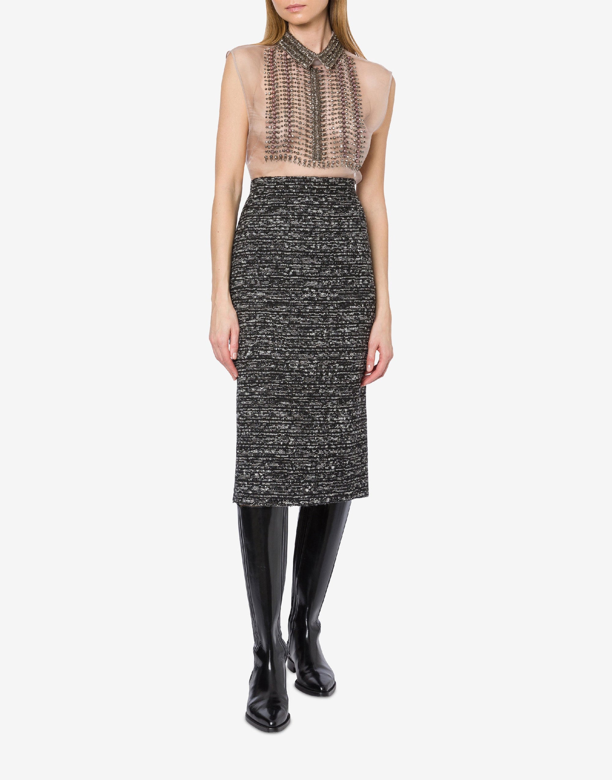 Buttoned tweed midi skirt - Dark Grey