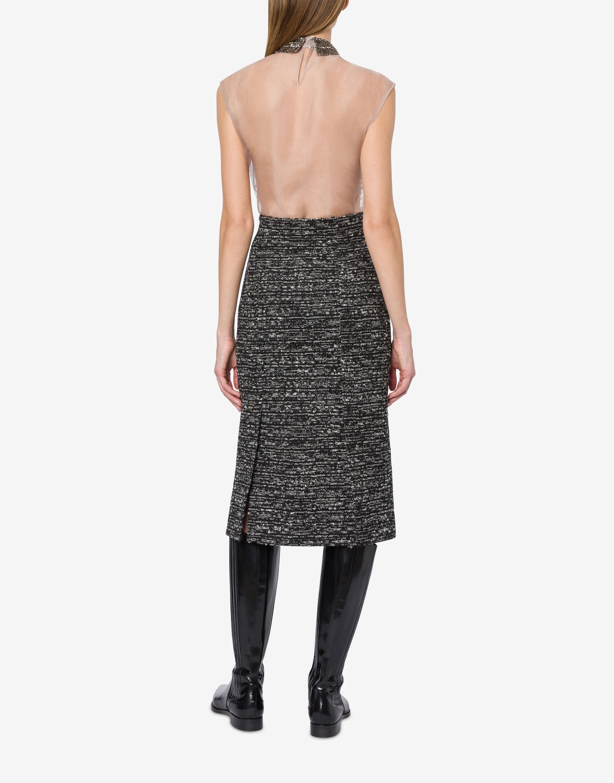 Buttoned tweed midi skirt - Dark Grey