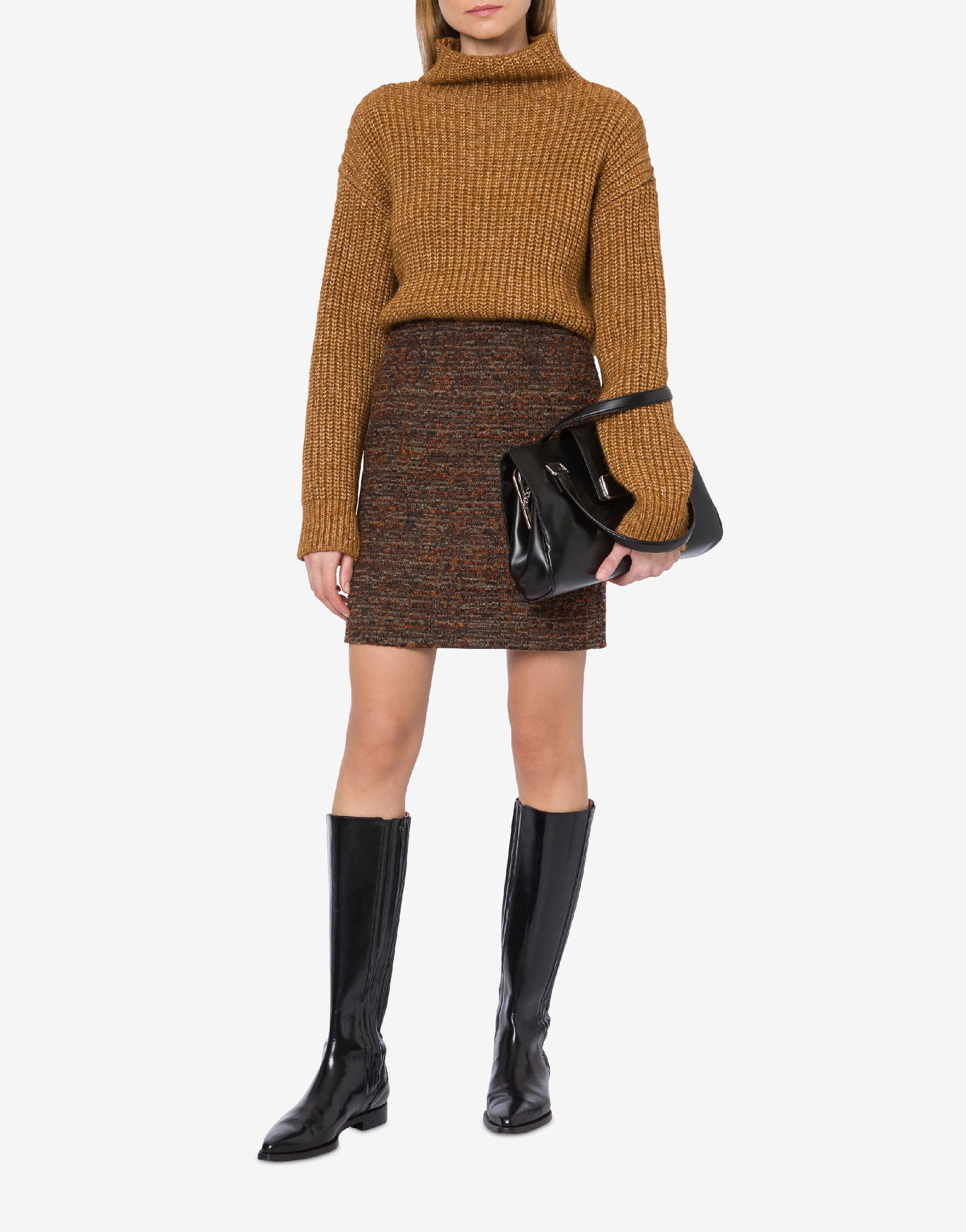 Jupe courte en tweed boutonné - Brown