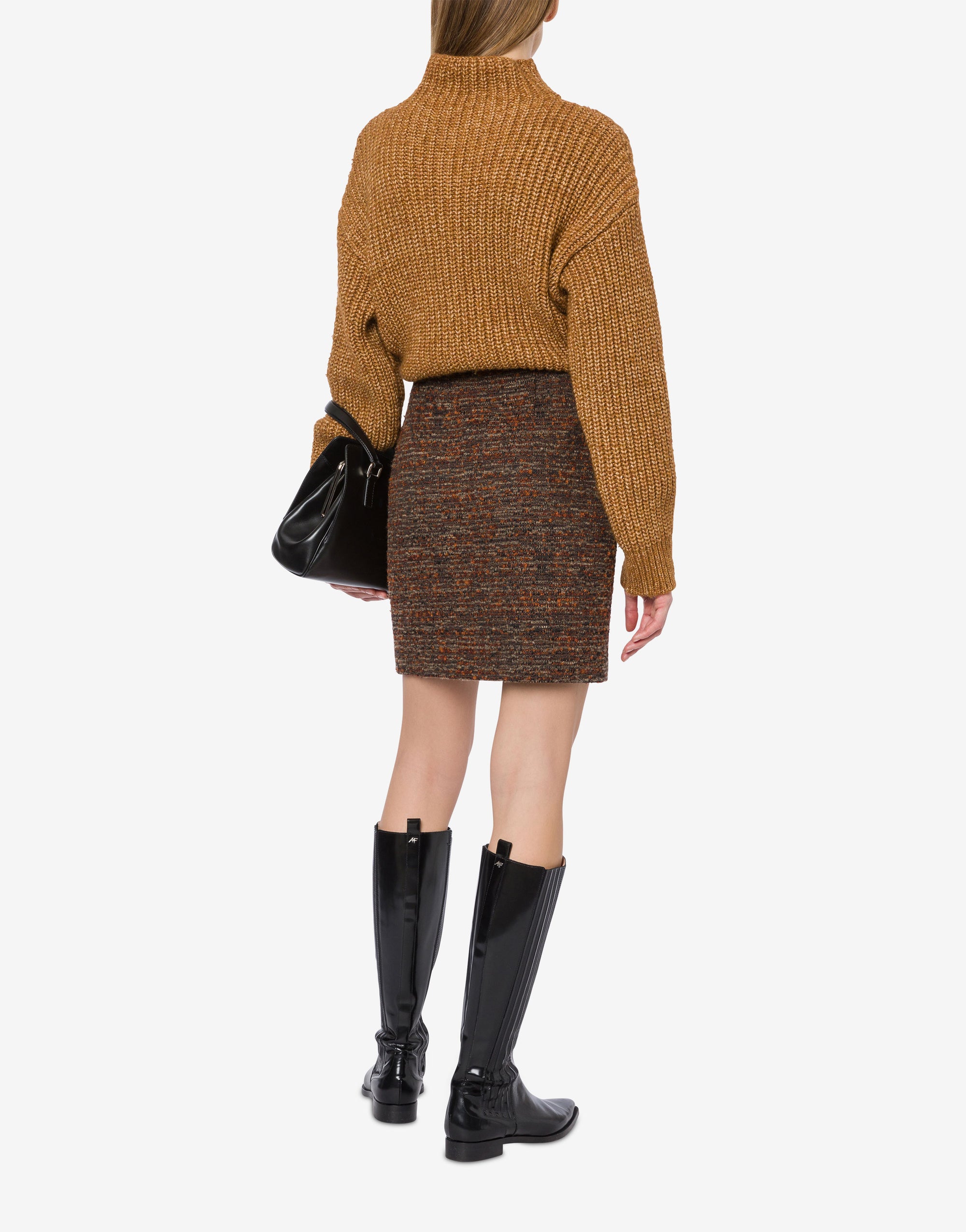 Jupe courte en tweed boutonné - Brown