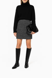 Short buttoned tweed skirt - Dark Grey