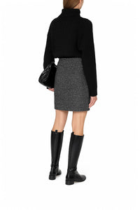 Short buttoned tweed skirt - Dark Grey