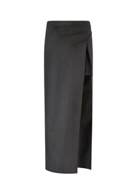 Jupe longue en sergé de laine avec fente - Dark Grey