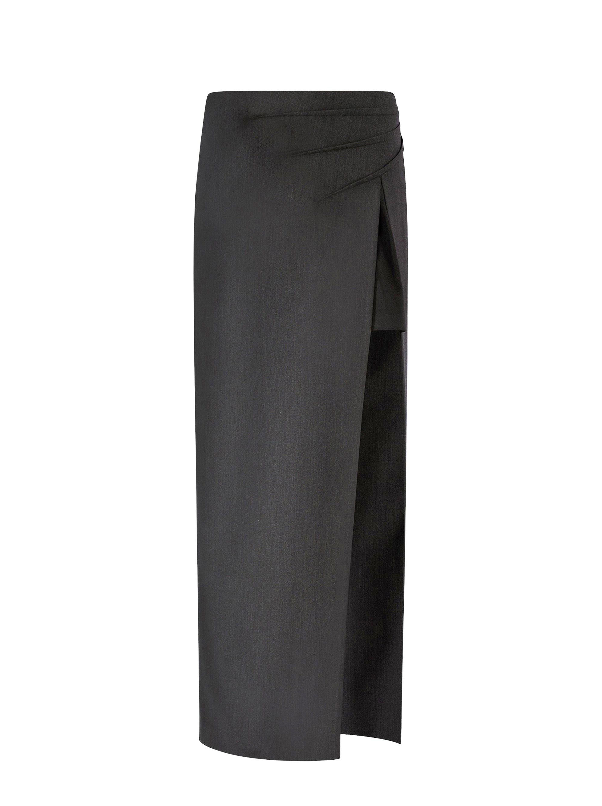 Jupe longue en sergé de laine avec fente - Dark Grey