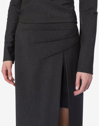 Jupe longue en sergé de laine avec fente - Dark Grey