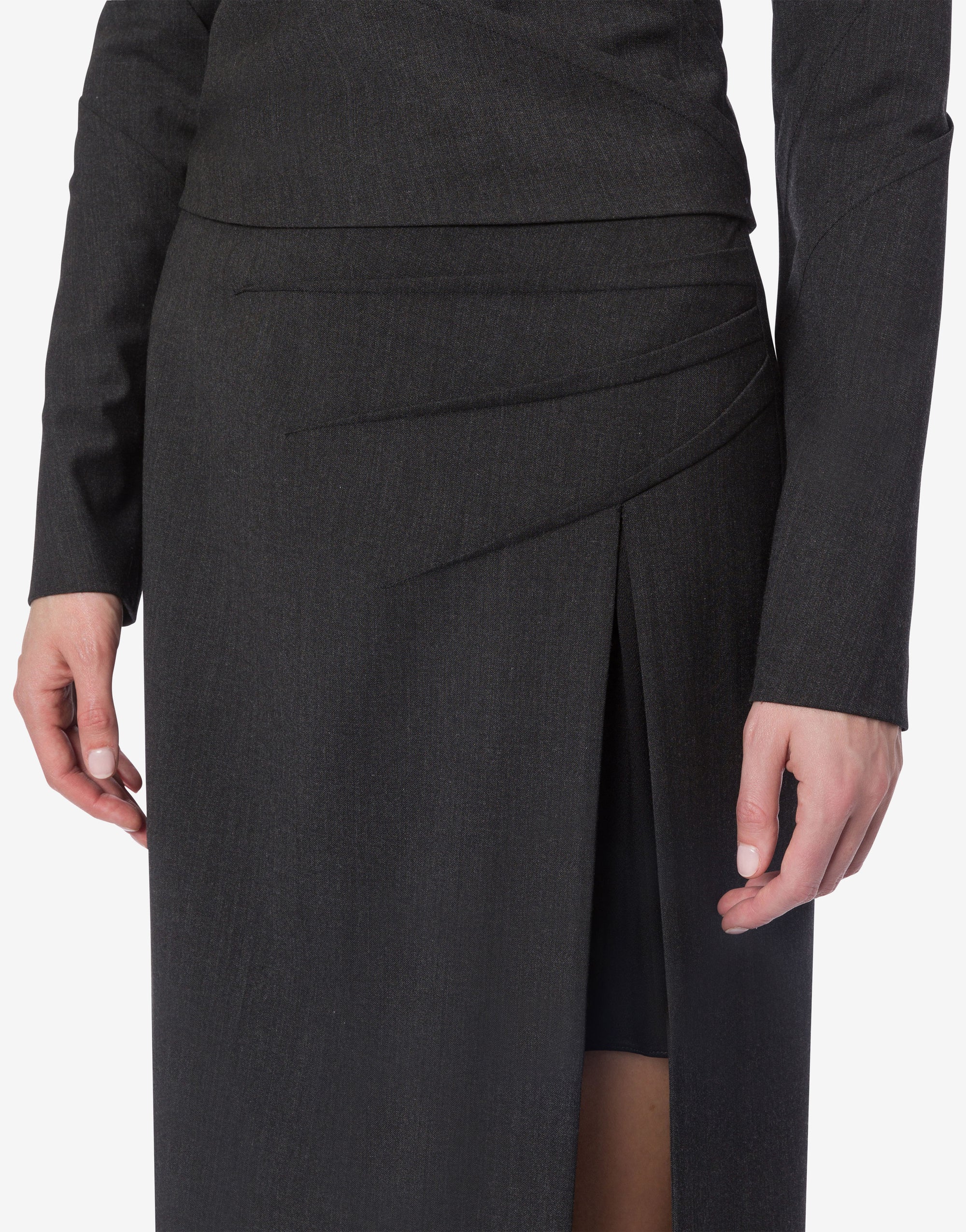 Jupe longue en sergé de laine avec fente - Dark Grey