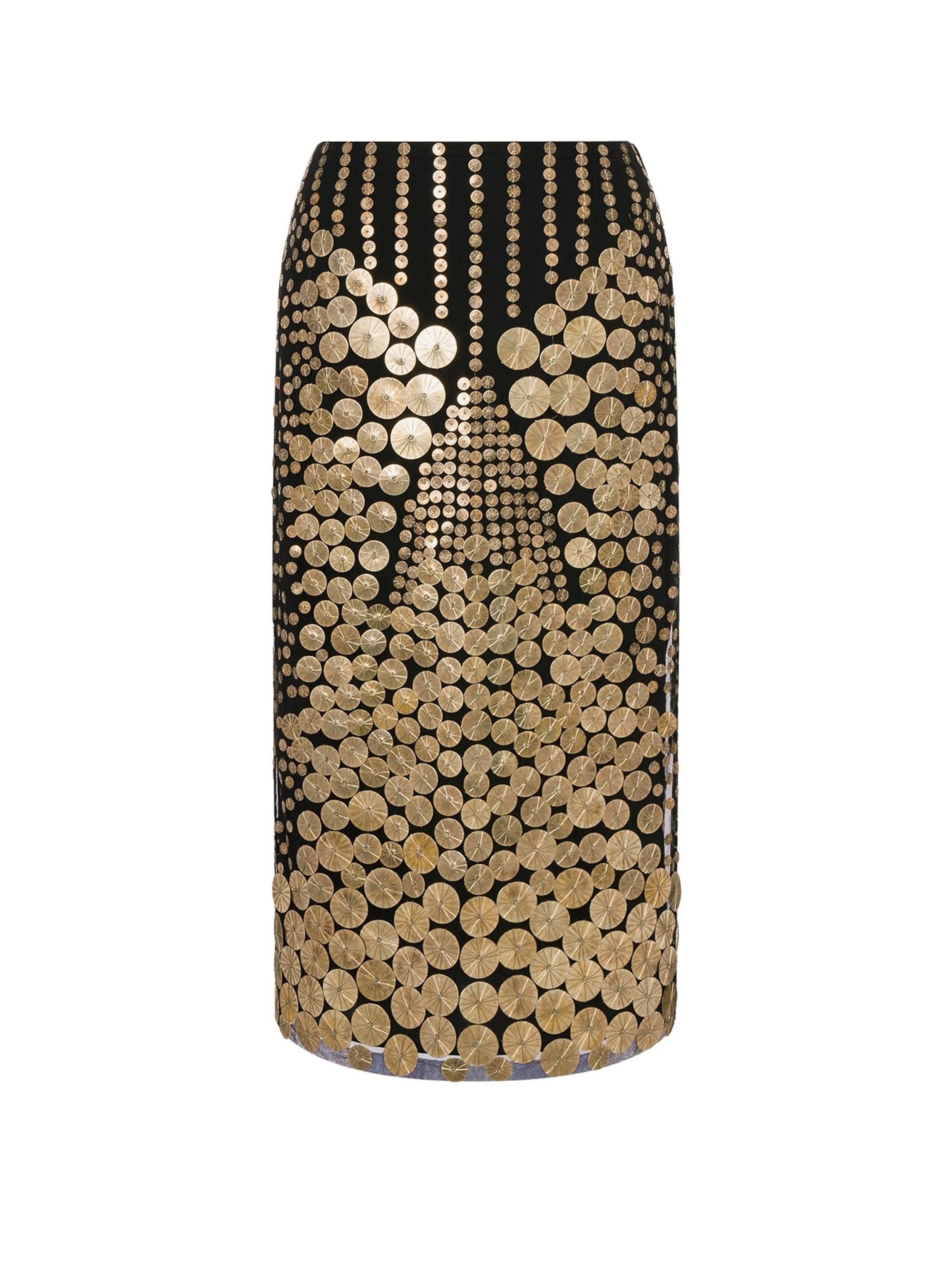 Tulle midi skirt with medal embroidery - Black
