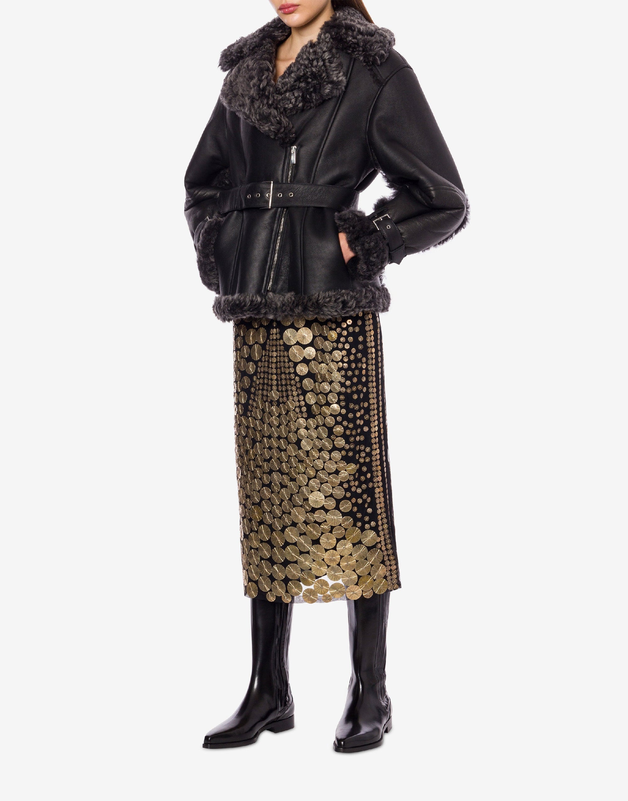 Tulle midi skirt with medal embroidery - Black
